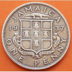 JAMAICA 1 PENIQUE 1937 REY JORGE VI y ESCUDO KM.30 MONEDA DE LATON MBC- Colonia de Inglaterra