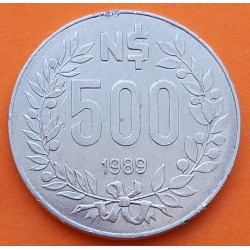URUGUAY 500 PESOS 1989 LIBERTAD ARTIGAS y ESCUDO KM 98 MONEDA DE NICKEL EBC- República