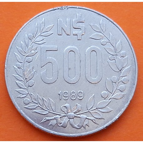 URUGUAY 500 PESOS 1989 LIBERTAD ARTIGAS y ESCUDO KM 98 MONEDA DE NICKEL EBC- República