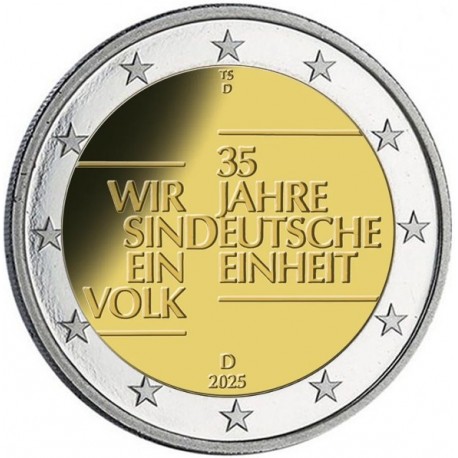 . 1 aaaaaaaaacoin @09/OCTUBRE Envío@ ALEMANIA 2 EUROS 2025 UNIFICACIÓN Letra al Azar 2ª MONEDA CONMEMORATIVA SC Germany 2€