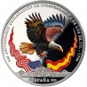 . 1 aaaaaaaacoin @08/OCTUBRE Envío@ ESPAÑA 10 EUROS 2025 BANDERAS y ÁGUILA EN COLORES Revolutionary War MONEDA DE PLATA FNMT