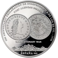 . 1 aaaaaaaaacoin @ENVÍO HOY@ ESPAÑA 10 EUROS 2025 COLUMNARIO & AMERICAN DOLLAR Revolutionary War MONEDA DE PLATA FNMT