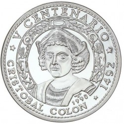 . 5 Onzas x CUBA 50 PESOS 1990 CRISTOBAL COLÓN - DESCUBRIMIENTO AMERICA KM.294 MONEDA DE PLATA PURA Tirada 2.000
