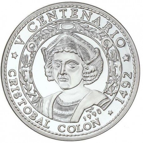 . 5 Onzas x CUBA 50 PESOS 1990 CRISTOBAL COLÓN - DESCUBRIMIENTO AMERICA KM.294 MONEDA DE PLATA PURA Tirada 2.000