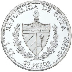 . 5 ONZAS DE PLATA PURA 999 x CUBA 50 PESOS 1990 REINA ISABEL LA CATÓLICA - DESCUBRIMIENTO AMERICA KM.296 Tirada 2.000 monedas