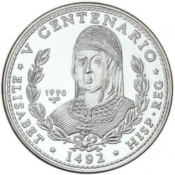. 5 Onzas x CUBA 50 PESOS 1990 REINA ISABEL LA CATÓLICA - DESCUBRIMIENTO AMERICA KM.296 MONEDA DE PLATA PURA Tirada 2.000