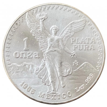@LA DE LA FOTO@ MEXICO 1 ONZA 1986 ANGEL LIBERTAD MONEDA DE PLATA PURA silver coin OZ OUNCE CÁPSULA R/1