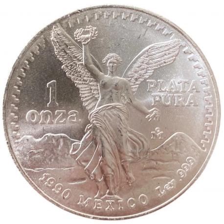 @LA DE LA FOTO@ MEXICO 1 ONZA 1990 ANGEL LIBERTAD MONEDA DE PLATA PURA silver coin OZ OUNCE CÁPSULA R/1