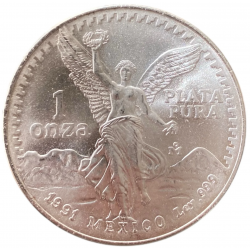 @LA DE LA FOTO@ MEXICO 1 ONZA 1991 ANGEL LIBERTAD MONEDA DE PLATA SC Mejico silver OZ OUNCE CAPSULA R/1