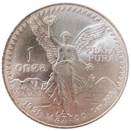 @LA DE LA FOTO@ MEXICO 1 ONZA 1991 ANGEL LIBERTAD MONEDA DE PLATA SC Mejico silver OZ OUNCE CAPSULA R/1