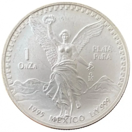 @LA DE LA FOTO@ MEXICO 1 ONZA 1995 ANGEL LIBERTAD MONEDA DE PLATA PURA silver coin OZ OUNCE CÁPSULA R/1