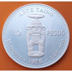 @FINAS RAYAS@ REPUBLICA DOMINICANA 10 PESOS 1975 ARTE TAÍNO Culturas Precolombinas KM.38 MONEDA DE PLATA PROOF