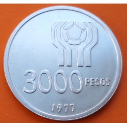 ARGENTINA 3000 PESOS 1977 MUNDIAL DE FUTBOL 1978 - MAPA KM.77 MONEDA DE PLATA SC 0,72 Onzas