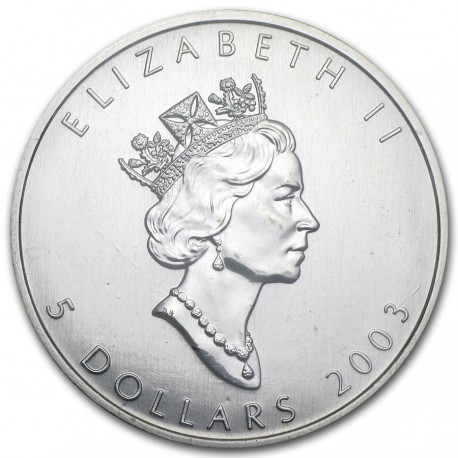 CANADA 5 DOLARES 2003 HOJA DE ARCE MONEDA DE PLATA PURA $5 Dollars Coin 1 ONZA OZ OUNCE MAPLE LEAF cápsula