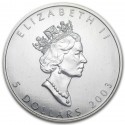 CANADA 5 DOLARES 2003 HOJA DE ARCE MONEDA DE PLATA PURA $5 Dollars Coin 1 ONZA OZ OUNCE MAPLE LEAF cápsula