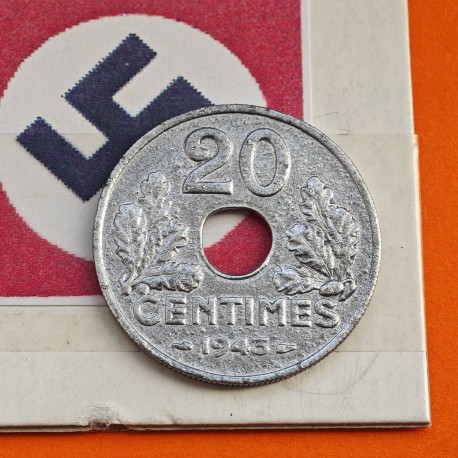 FRANCIA 20 CENTIMOS 1943 VICHY FRENCH STATE KM.900.1 MONEDA DE ZINC III Reich OCUPACION NAZI WWII