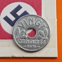 FRANCIA 20 CENTIMOS 1941 tipo VINGT VICHY FRENCH STATE KM.899 MONEDA DE ZINC OCUPACION NAZI III REICH WWII France