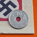 FRANCIA 10 CENTIMOS 1943 VICHY FRENCH STATE Módulo pequeño 17,30 mm KM.903 MONEDA DE ZINC III Reich OCUPACION NAZI WWII