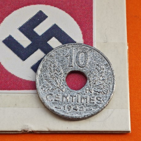 FRANCIA 10 CENTIMOS 1942 VICHY FRENCH STATE (21mm) KM.898 MONEDA DE ZINC III Reich OCUPACION NAZI WWII