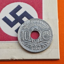 FRANCIA 10 CENTIMOS 1941 Tipo LINDAUER @CMES SIN RAYA - 1941 SIN PUNTOS@ KM.895 MONEDA DE ZINC III Reich OCUPACION NAZI