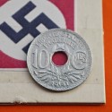 FRANCIA 10 CENTIMOS 1941 Tipo LINDAUER @CMES CON RAYA - 1941 SIN PUNTOS@ KM.896 MONEDA DE ZINC III Reich OCUPACION NAZI