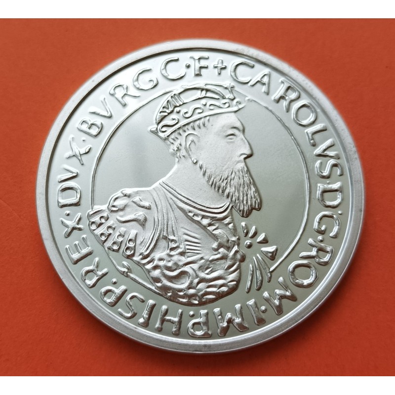 BELGICA 5 ECUS 1988 EMPERADOR CARLOS V KM.166 MONEDA DE PLATA PROOF Belgium silver 5 ECU 1988