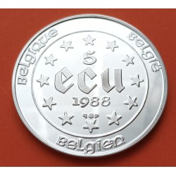 BELGICA 5 ECUS 1988 EMPERADOR CARLOS V KM.166 MONEDA DE PLATA PROOF Belgium silver 5 ECU 1988