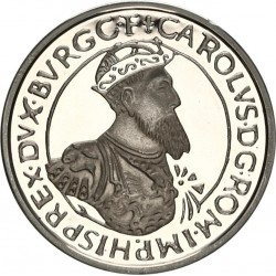 @Tirada 11.000@ BELGICA 5 ECUS 1988 EMPERADOR CARLOS V KM.166 MONEDA DE PLATA PROOF Belgium silver 5 ECU 1988