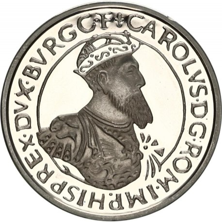 @Tirada 11.000@ BELGICA 5 ECUS 1988 EMPERADOR CARLOS V KM.166 MONEDA DE PLATA PROOF Belgium silver 5 ECU 1988