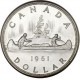 CANADA 1 DOLAR 1961 INDIOS EN CANOA - VOYAGEUR KM.54 MONEDA DE PLATA SC- $1 Dollar silver