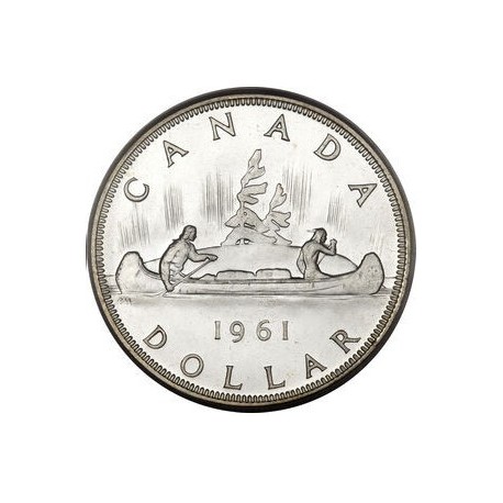 CANADA 1 DOLAR 1961 INDIOS EN CANOA - VOYAGEUR KM.54 MONEDA DE PLATA SC- $1 Dollar silver