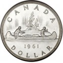 CANADA 1 DOLAR 1961 INDIOS EN CANOA - VOYAGEUR KM.54 MONEDA DE PLATA SC- $1 Dollar silver