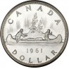 CANADA 1 DOLAR 1961 INDIOS EN CANOA - VOYAGEUR KM.54 MONEDA DE PLATA SC- $1 Dollar silver