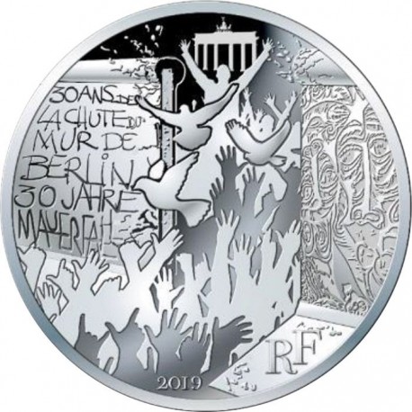 . 1 aaaaacoin @A SU VALOR FACIAL@ FRANCIA 100 EUROS 2019 CAÍDA DEL MURO DE BERLÍN MONEDA DE PLATA 900 mls. 47 mm. 50 gramos