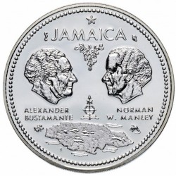 JAMAICA 10 DOLARES 1972 MANLEY & BUSTAMANTE 10 AÑOS INDEPENDENCIA KM.36 MONEDA DE PLATA PROOF 1,46 ONZAS