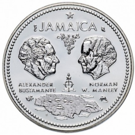 JAMAICA 10 DOLARES 1972 MANLEY & BUSTAMANTE 10 AÑOS INDEPENDENCIA KM.36 MONEDA DE PLATA PROOF 1,46 ONZAS