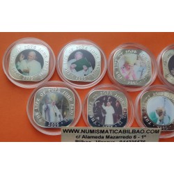 . 10 Monedas @COLORES@ SOMALIA 500 SHILLINGS 2005 PAPA JUAN PABLO II VIDA y MILAGROS KM.124 a 133 NICKEL BAÑO DE PLATA