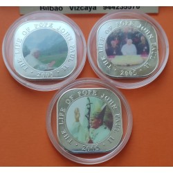 . 10 Monedas @COLORES@ SOMALIA 500 SHILLINGS 2005 PAPA JUAN PABLO II VIDA y MILAGROS KM.124 a 133 NICKEL BAÑO DE PLATA