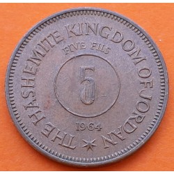 JORDANIA 5 FILS 1964 Rey HUSSEIN BIN TALAL KM.9 MONEDA DE BRONCE EBC- The Hashemite Kingdom Of Jordan