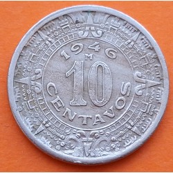 MEXICO 10 CENTAVOS 1946 FILIGRANAS AZTECAS KM.432 MONEDA DE NICKEL MBC- Mejico