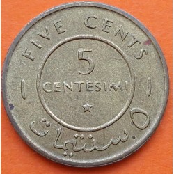 SOMALIA 5 CENTESIMI 1967 ESCUDO KM.6 MONEDA DE LATON EBC- Somali Republic 5 Centimos
