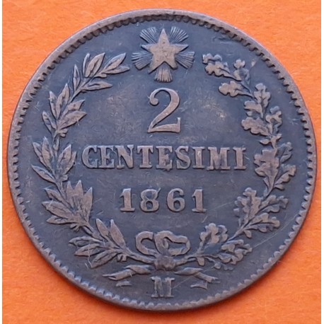 ITALIA 2 CENTESIMI 1861 M REY VITTORIO EMANUELE II KM.2.1 MONEDA DE COBRE MBC Italy Kingdom 2 Centimos