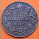 ITALIA 2 CENTESIMI 1861 M REY VITTORIO EMANUELE II KM.2.1 MONEDA DE COBRE MBC Italy Kingdom 2 Centimos