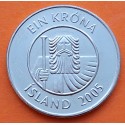 ISLANDIA 1 KRONA 2005 DIOS VIKINGO y BACALAO KM.27A MONEDA DE ACERO / NICKEL EBC Iceland