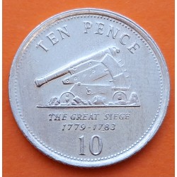 GIBRALTAR 10 PENIQUES 2007 CAÑÓN DE GUERRA e ISABEL II KM.1082 MONEDA DE NICKEL MBC+