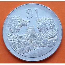 ZIMBABWE 1 DOLAR 2001 POBLADO CABAÑA y ÁRBOLES KM.6.A MONEDA DE NICKEL EBC- Africa
