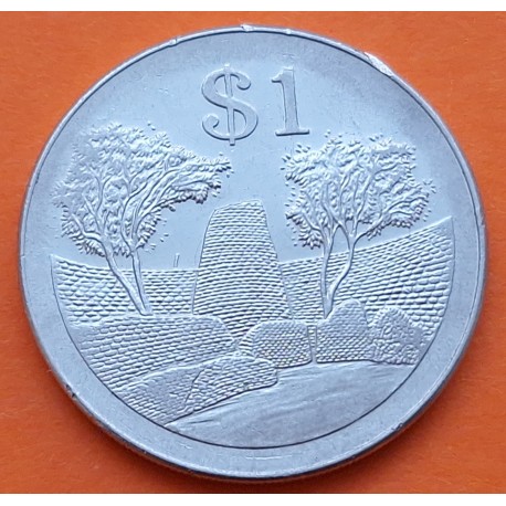 ZIMBABWE 1 DOLAR 2001 POBLADO CABAÑA y ÁRBOLES KM.6.A MONEDA DE NICKEL EBC- Africa