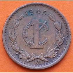 MEXICO 1 CENTAVO 1945 AGUILA y VALOR KM.415 MONEDA DE BRONCE MBC Mejico Estados Unidos Mexicanos WWII