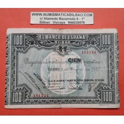 . @MUY RARO ERROR DE COLOR@ BILBAO 100 PESETAS 1937 CAJA DE AHORROS y MONTE DE PIEDAD BILLETE MBC- Euzkadi 