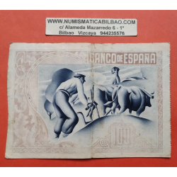 . @MUY RARO ERROR DE COLOR@ BILBAO 100 PESETAS 1937 CAJA DE AHORROS y MONTE DE PIEDAD BILLETE MBC- Euzkadi 